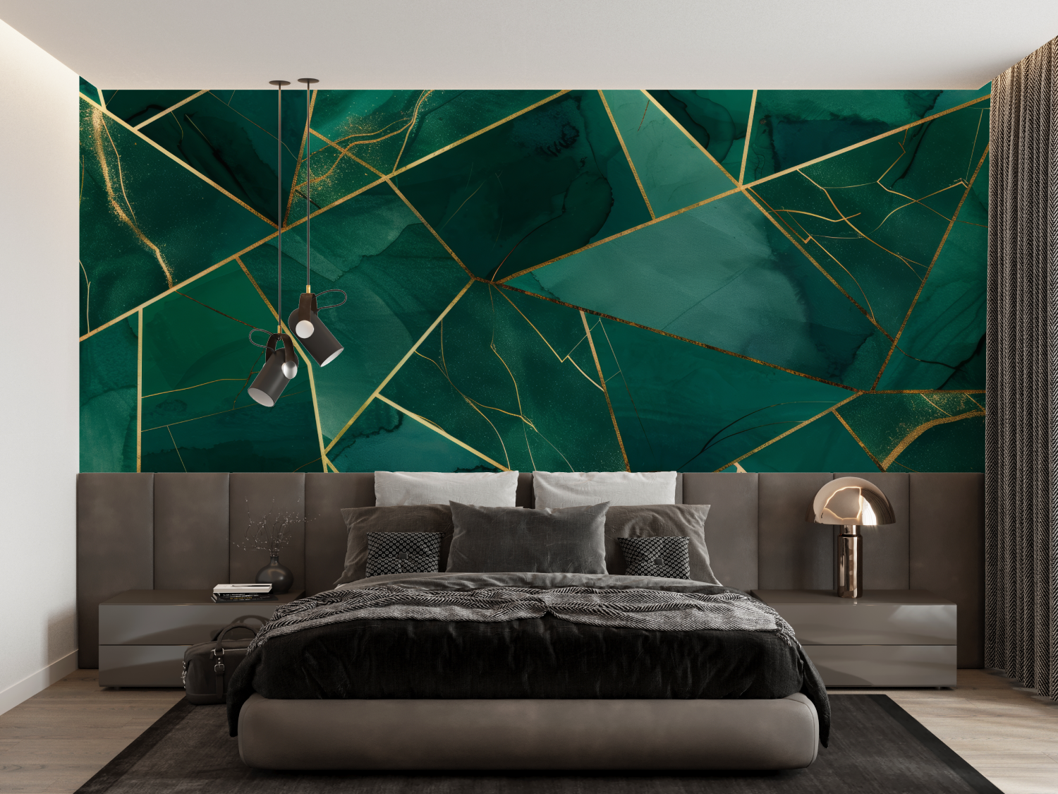 Papier Peint Vert Emeraude Et Or - tapisserie
