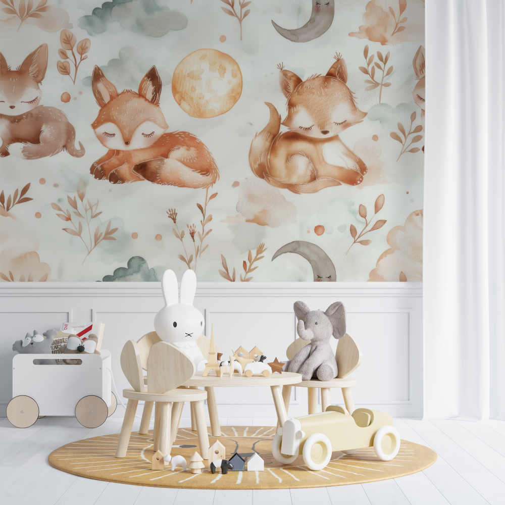 Papier peint bebe renards cocooning chambre de bebe