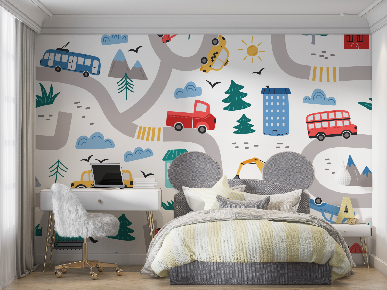 Papier peint poster enfant voiture mur chambre panoramique