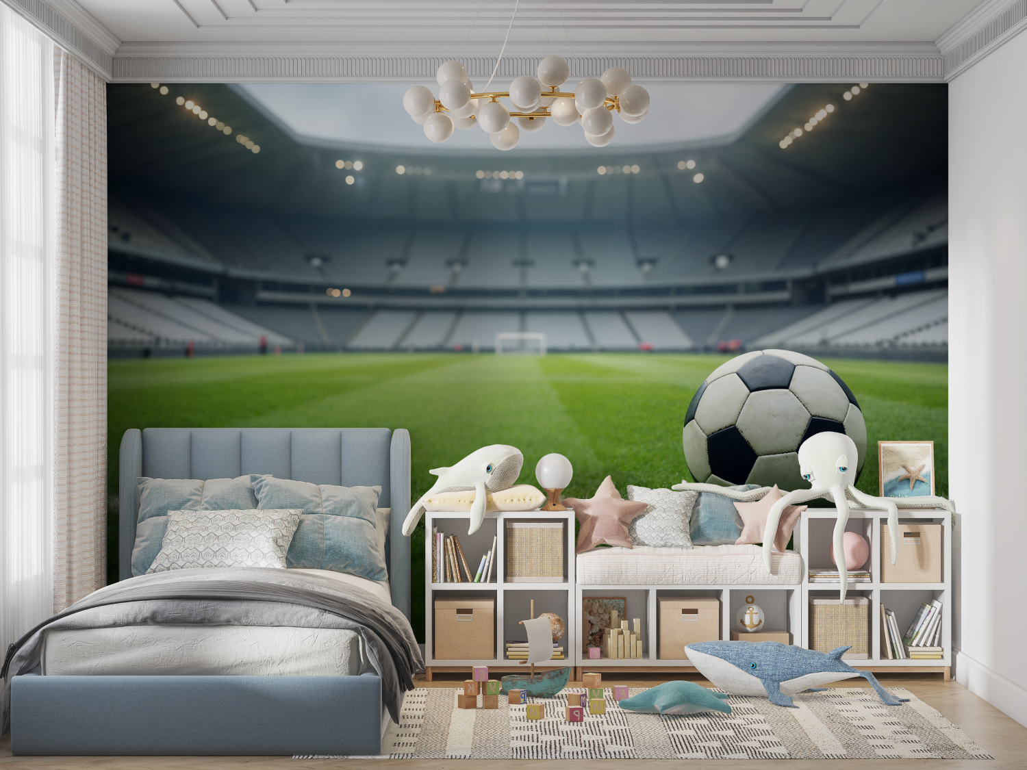 Papiers peint stade de foot panoramique garcon