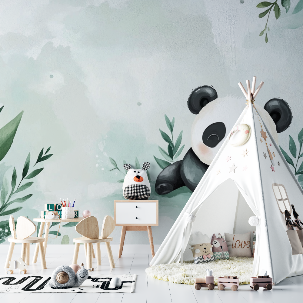 Papier peint panda endormi chambre bebe