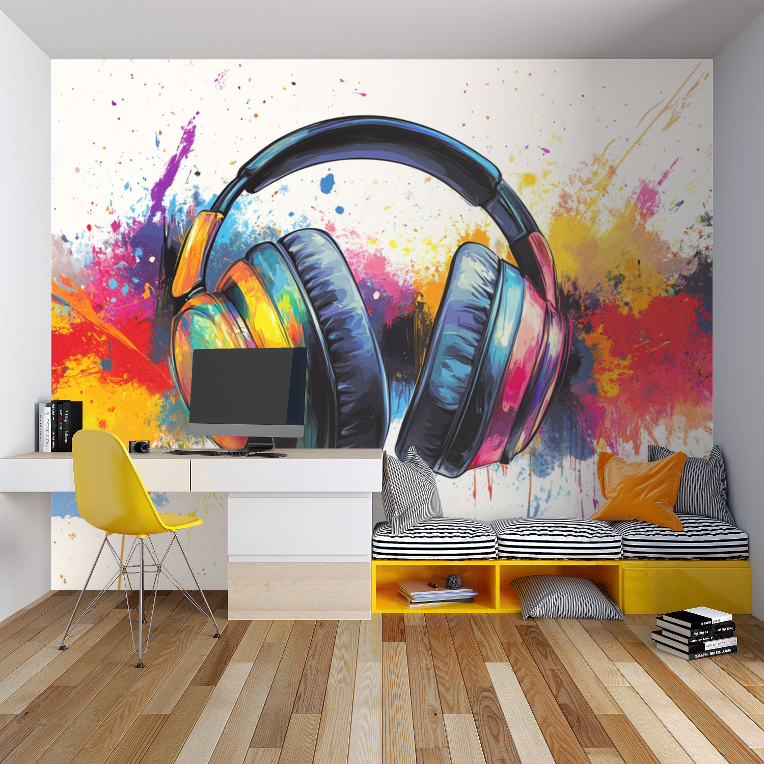 Papier peint casque art graffiti chambre garcon lit
