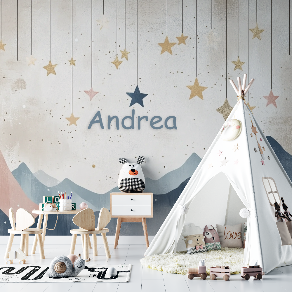 Papier peint prenom scandinave chambre bebe