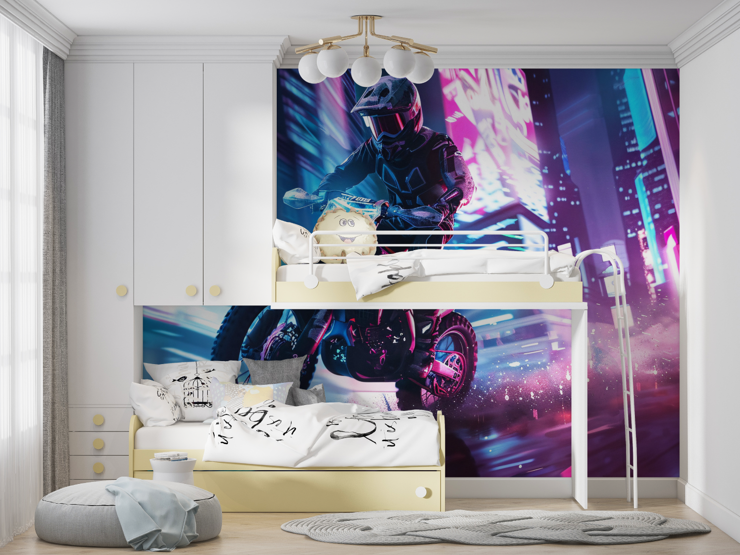 Papier peint motocross led manga hero