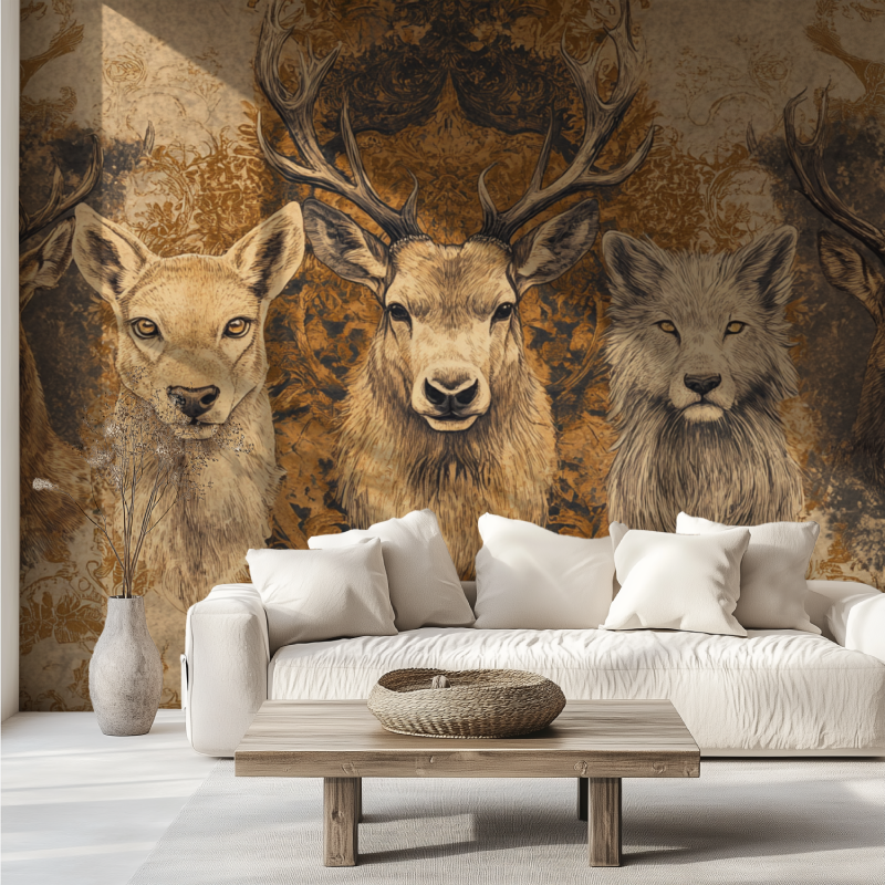 Papier peint vintage portrait animaux canape tendance