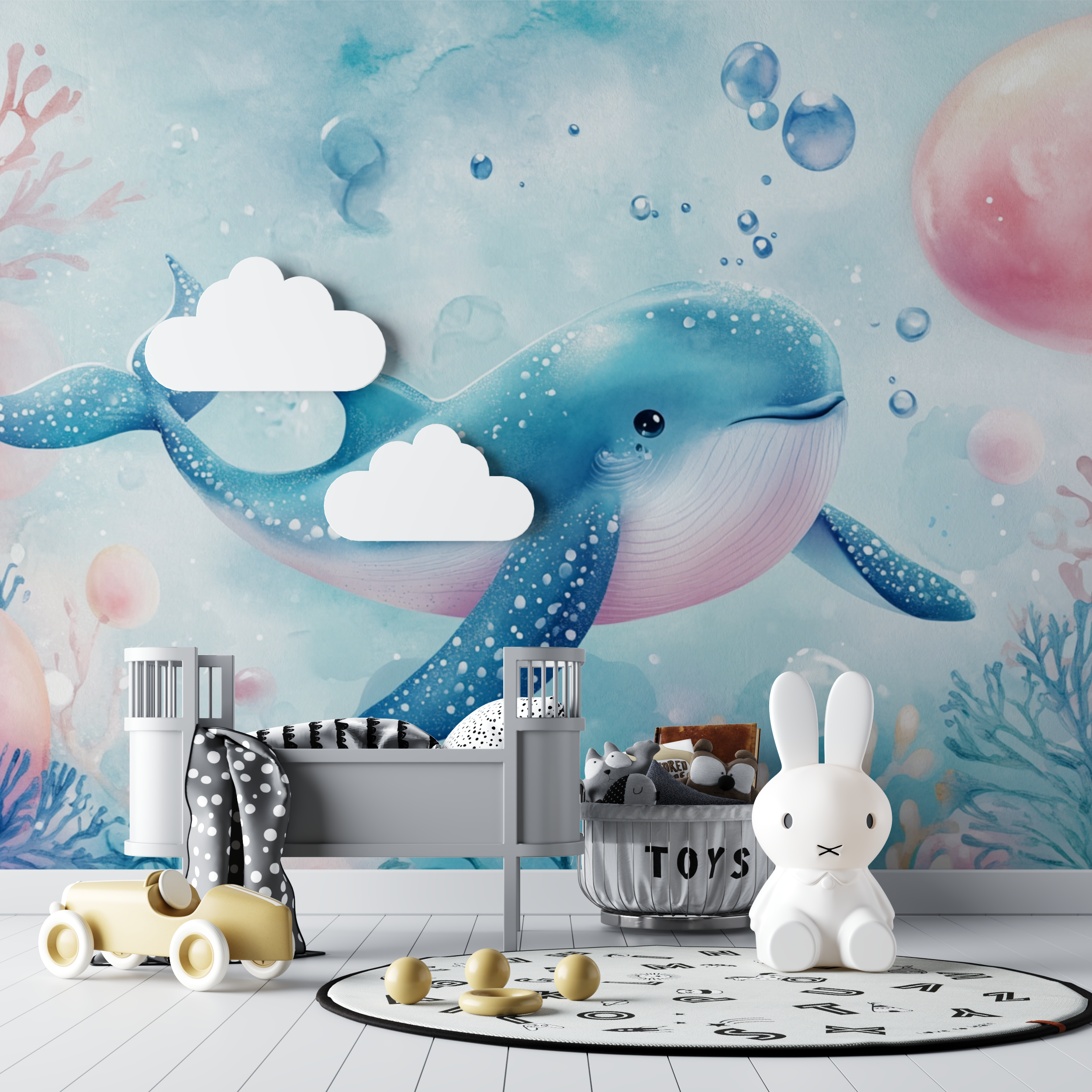 Papier peint marin baleine bleue et douceur bebe tipi
