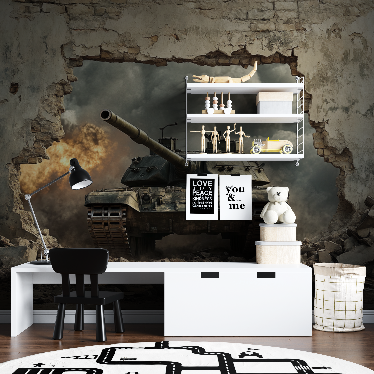 Papier peint ado classique tank assaut tapisserie garcon