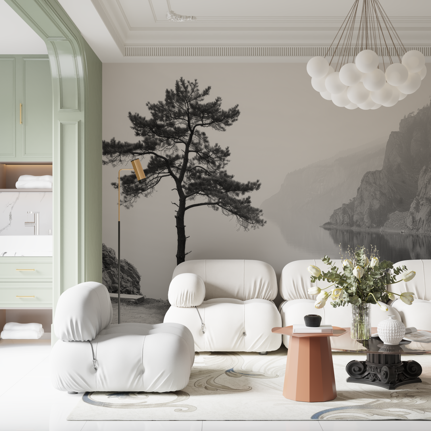 Papier Peint Panoramique Gris Et Blanc - contemporain