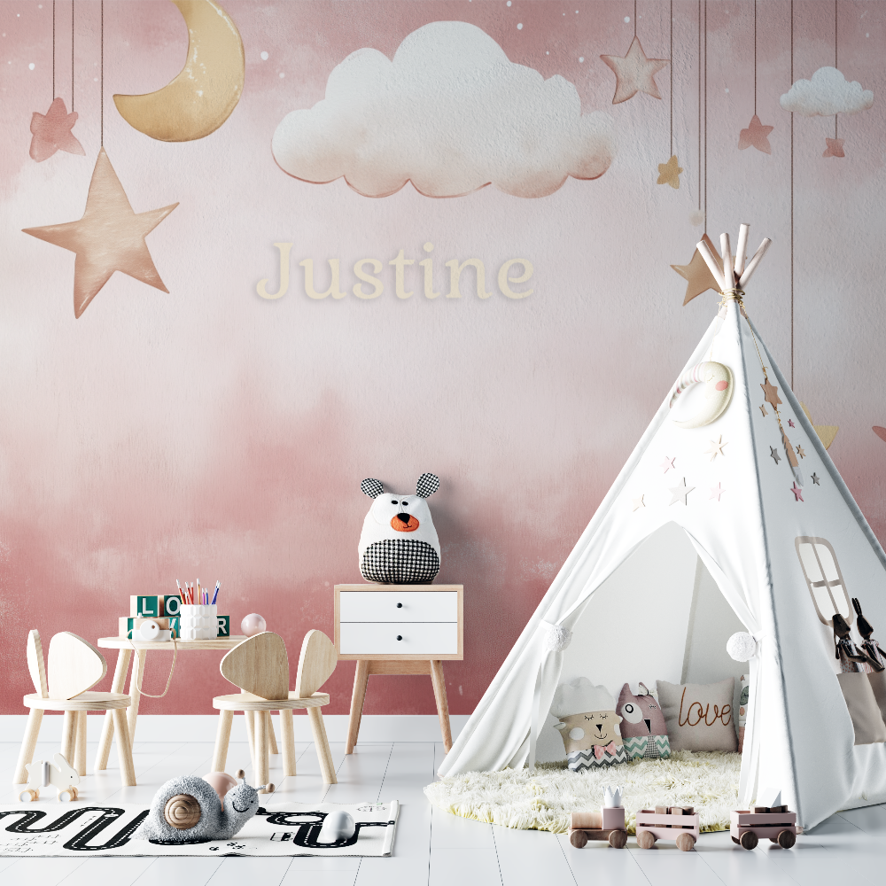 Papier peint prenom rose chambre bebe