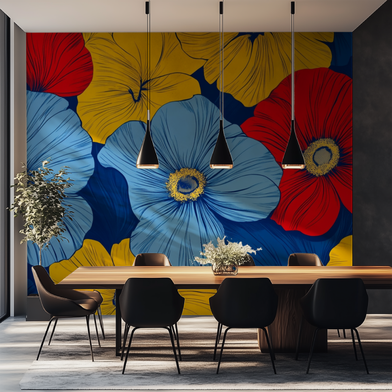 Papier peint fleur pop salle manger tapisserie