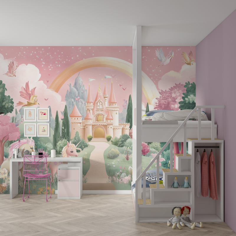 Papier peint princesse royaume ... en ciel mur chambre fille
