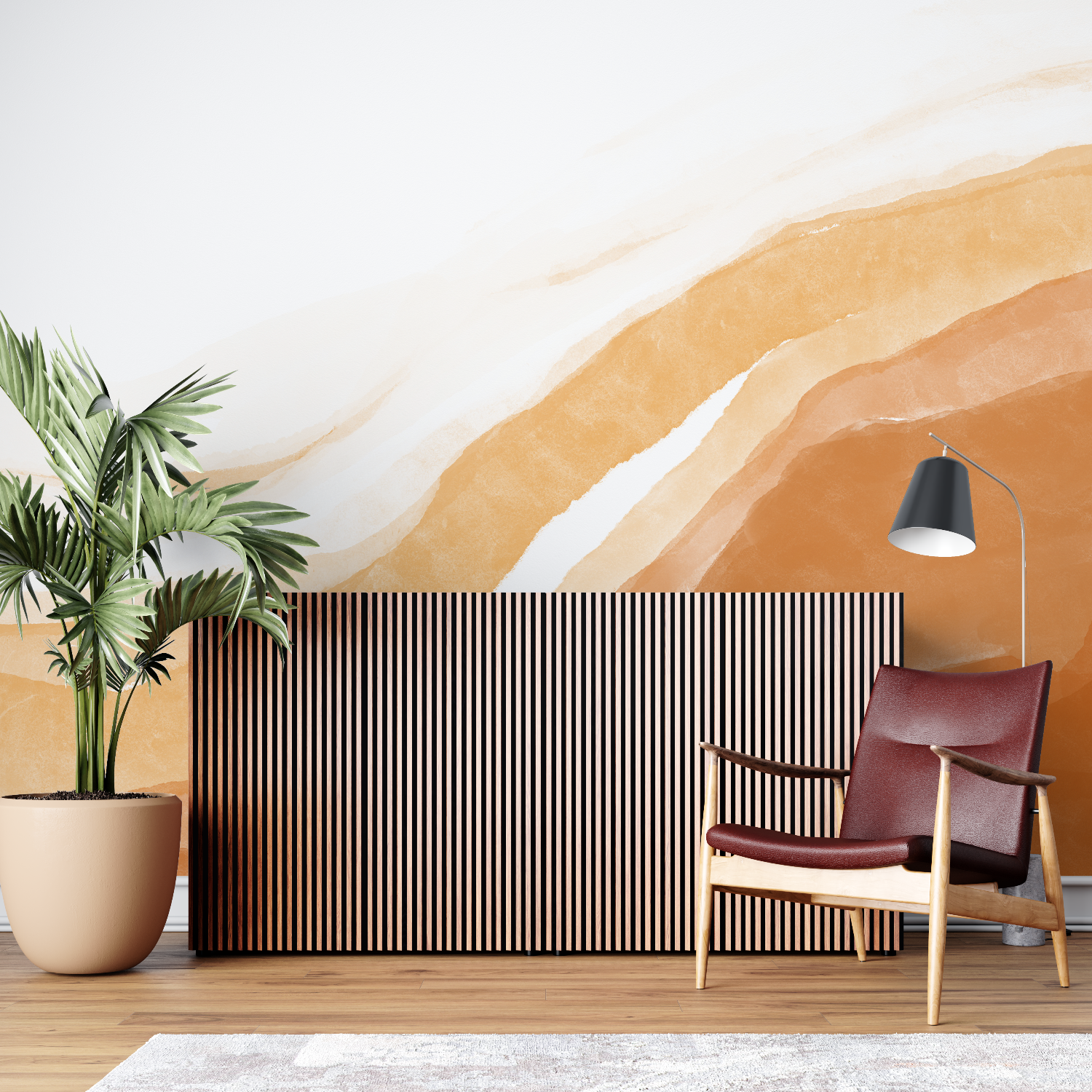 Papier peint aquarelle art orange sur mesure