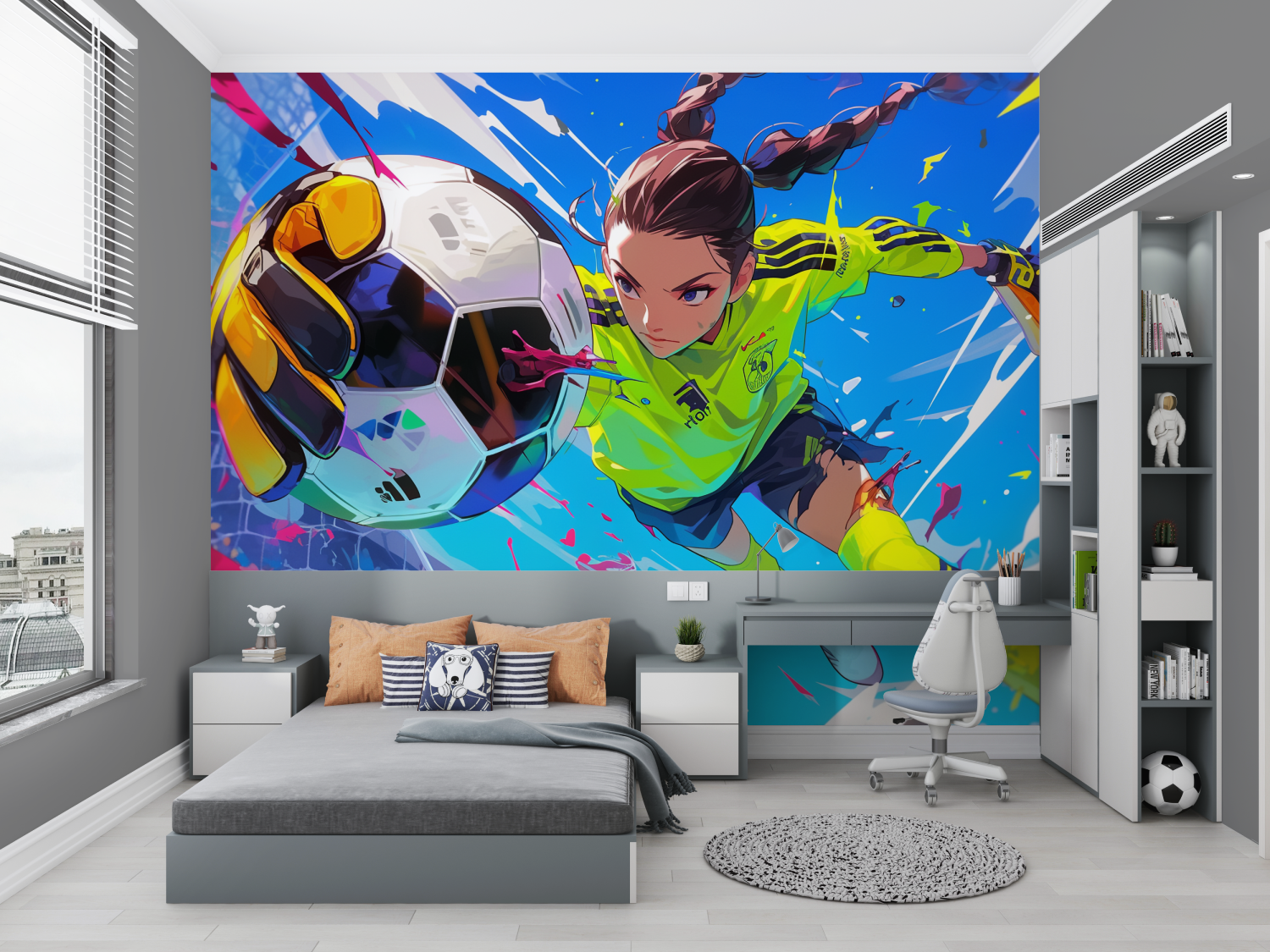 Papier peint 3d ballon foot anime chambre petit