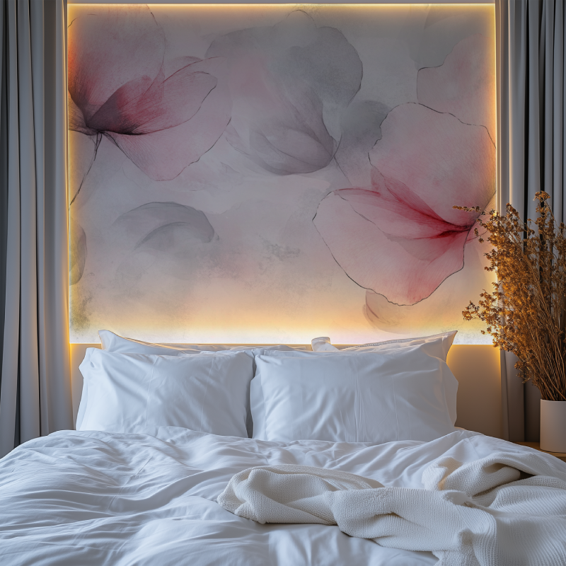 Papier peint fleur rose et gris chambre premium