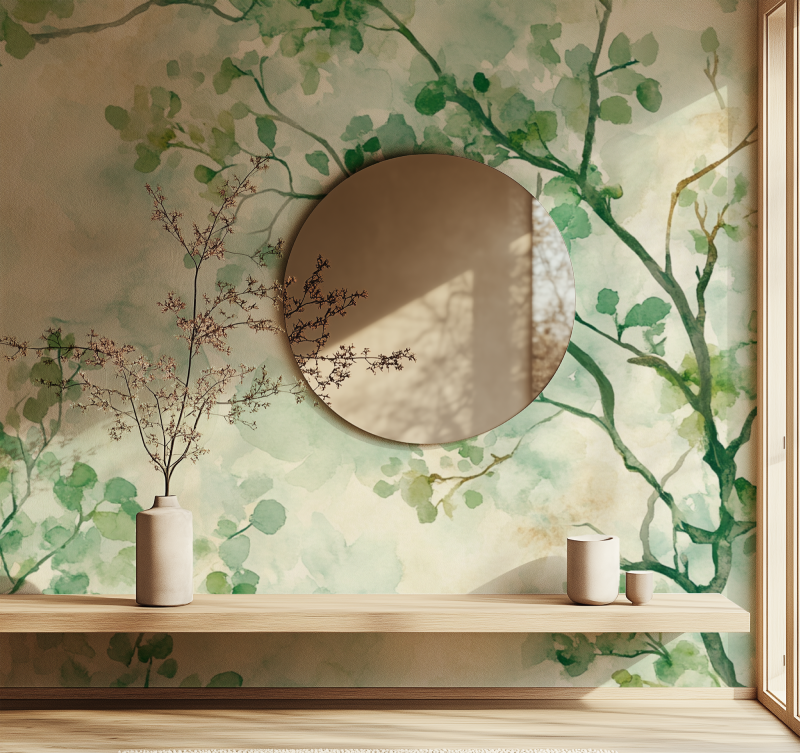 Papier peint arbre feuillu miroir
