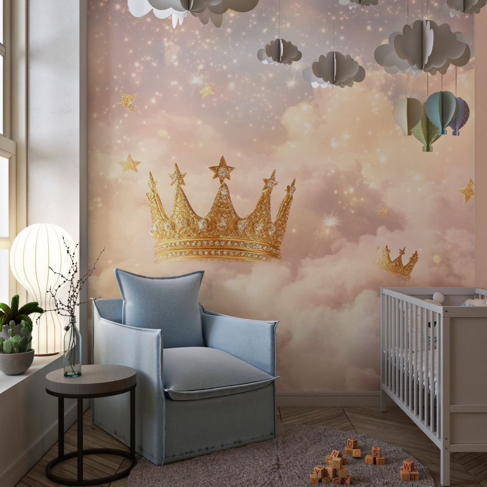 Papier peint princesse couronne magique chambre de fille