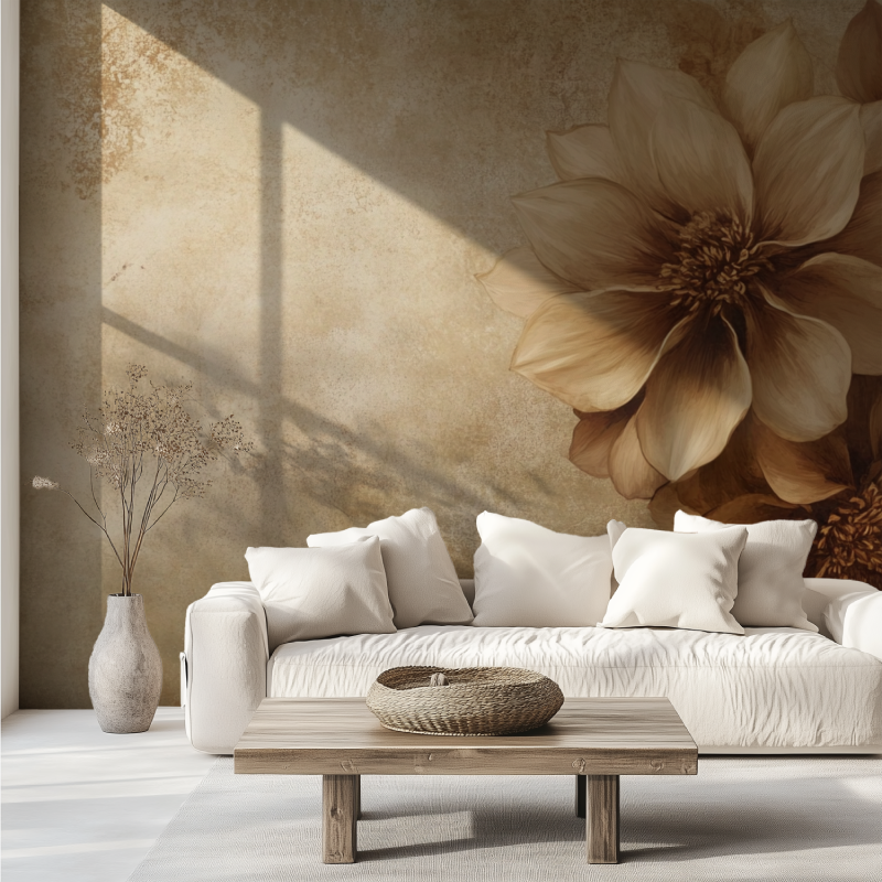 Papier peint fleur marron vintage canape tendance