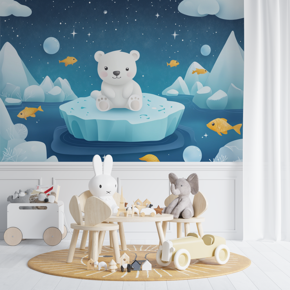 Papier peint bebe ours blanc chambre de bebe