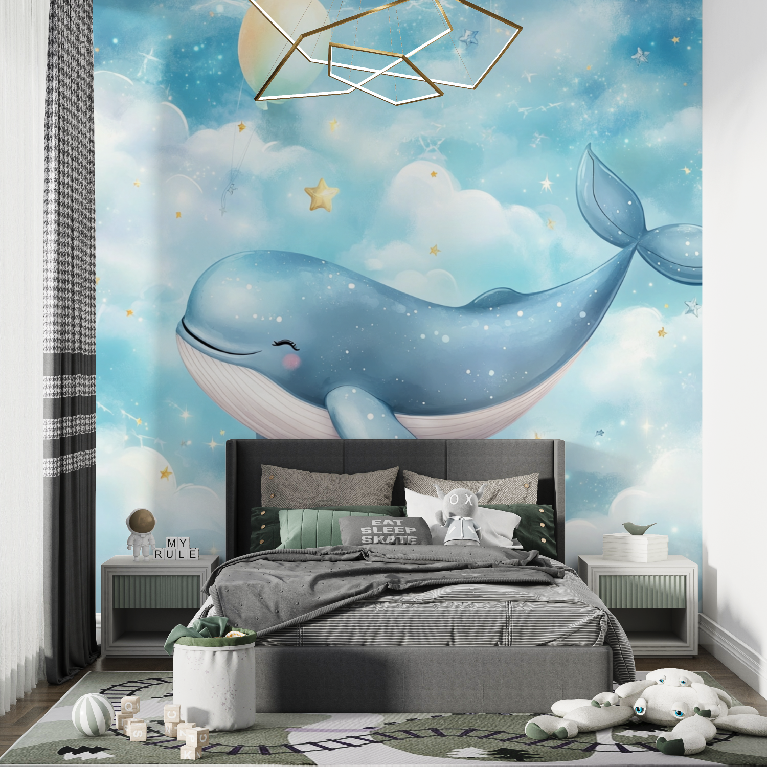 Papier peint marin nuage avec t... baleine chambre de garcon