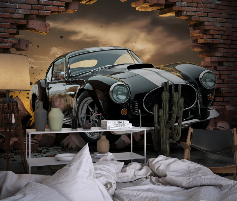 Papier peint voiture ado noir chambre dado1