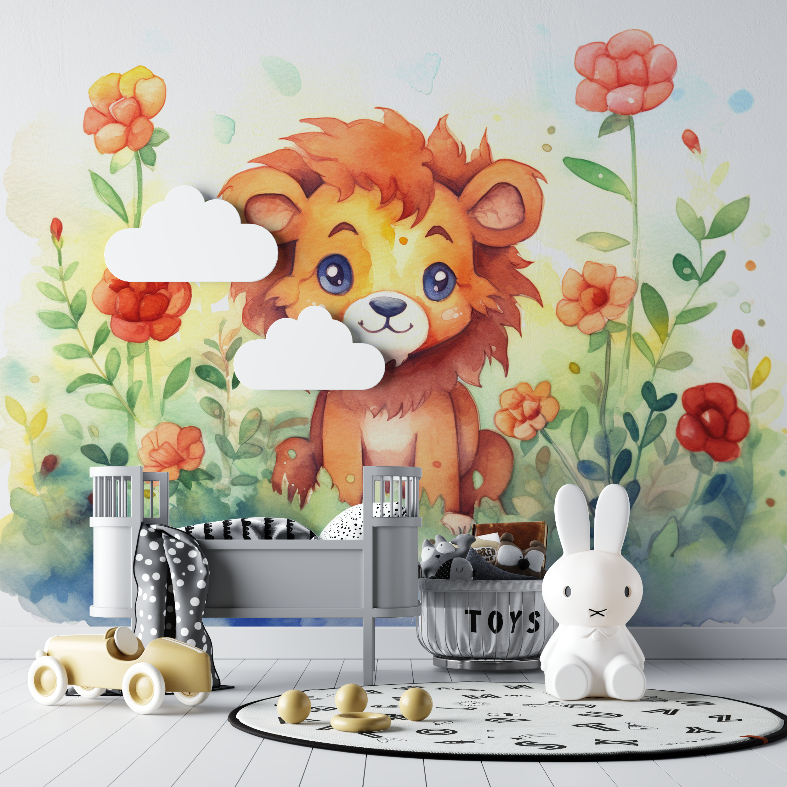 Papier peint lion et fleurs enchantees bebe tipi