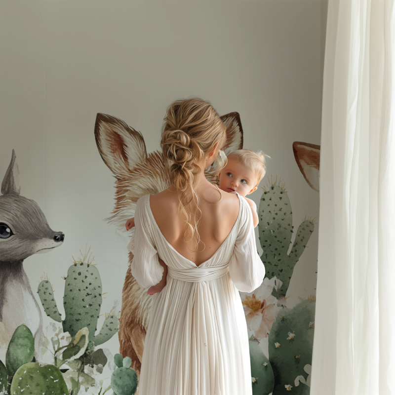 Papier peint animaux jungle savane douce bb123