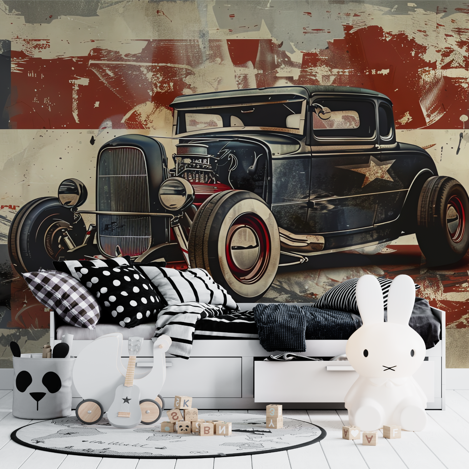 Papier peint retro voiture tapisserie ado