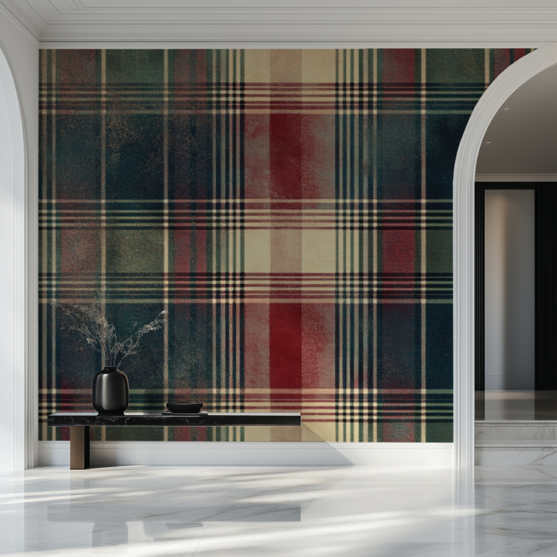 Papier peint vintage tartan salon beau
