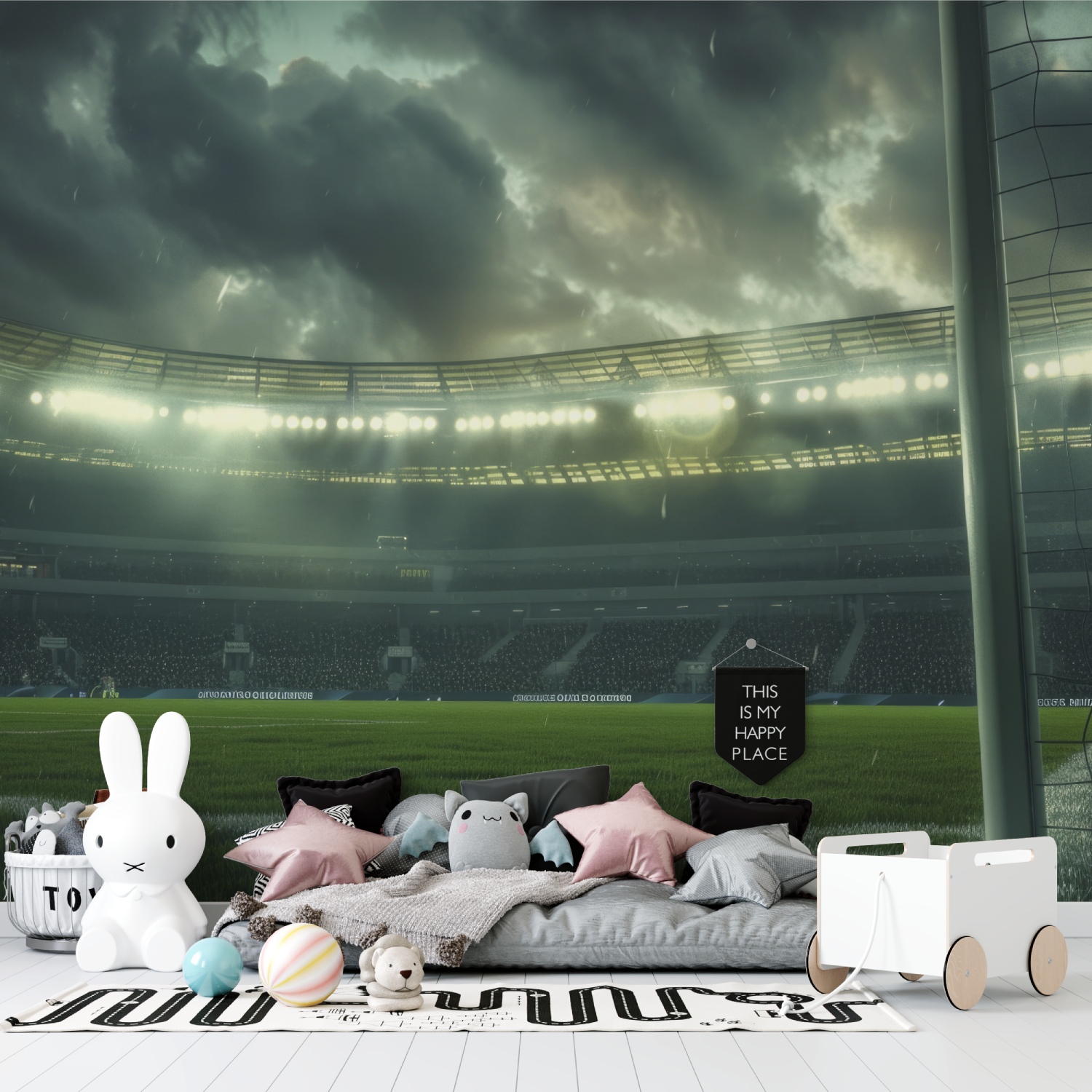 Papier peint stade de foot pluie tapisserie garcon