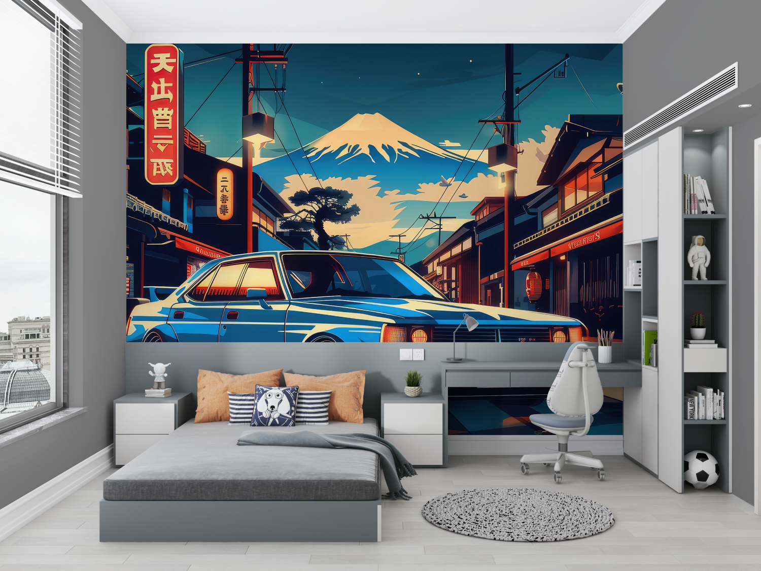 Papier peint fresque mural voiture chambre petit