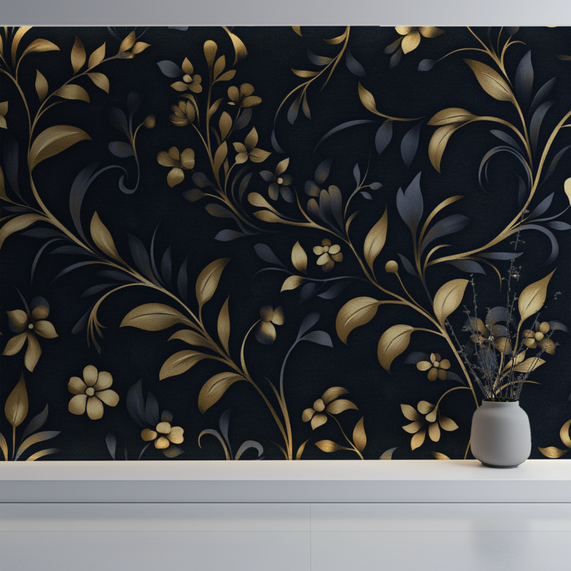 Papier peint fleurs vintage fonce mur blanc