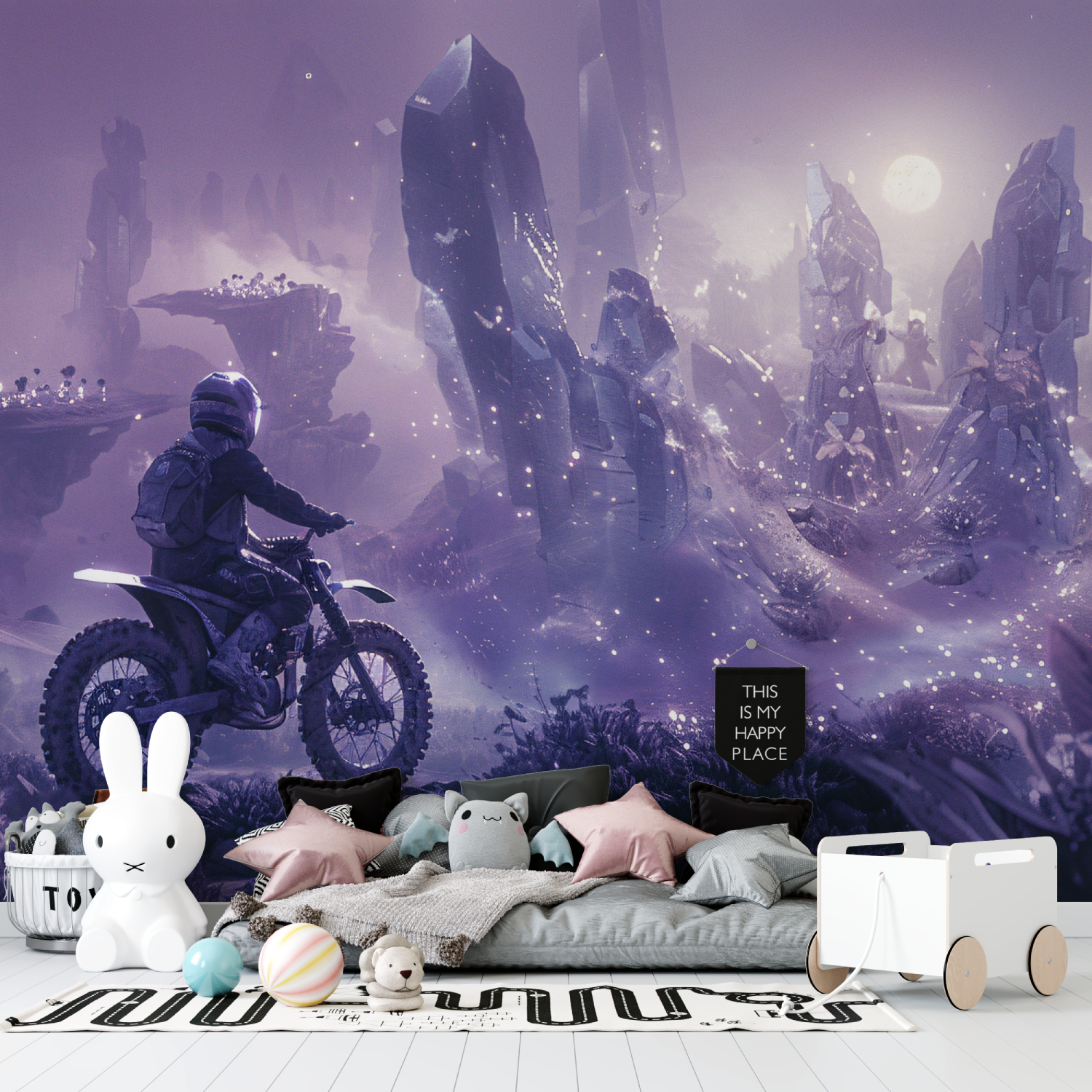 Papier peint garcon moto violet tapisserie garcon