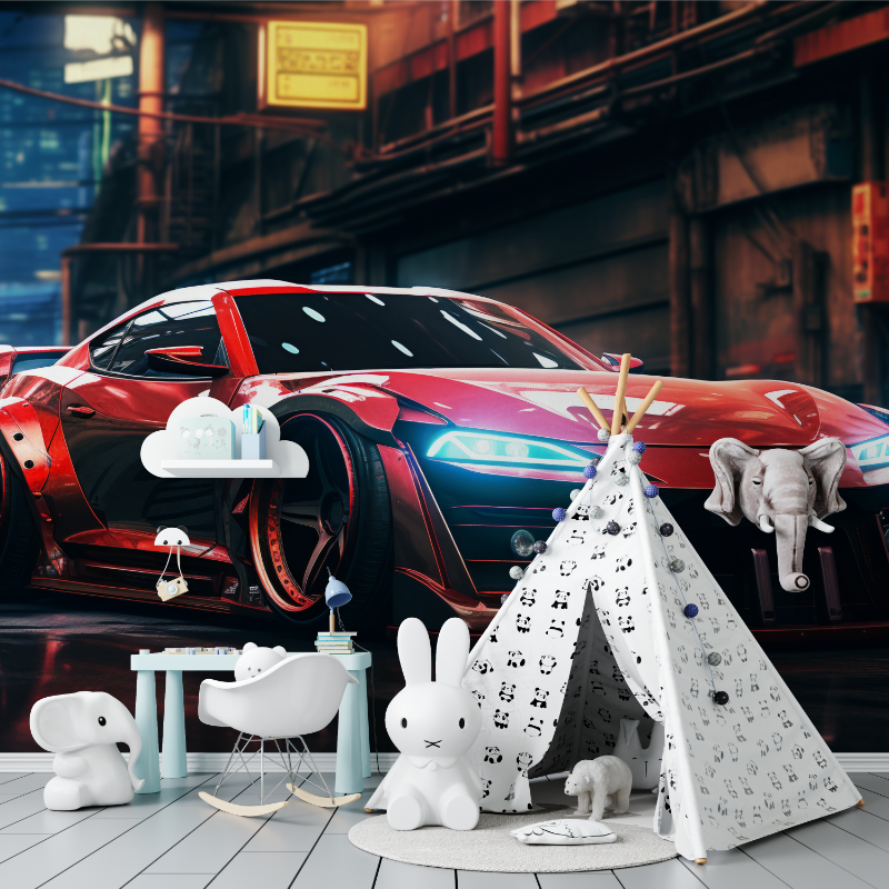 Papier peint voiture tuning de nuit tapisserie murs