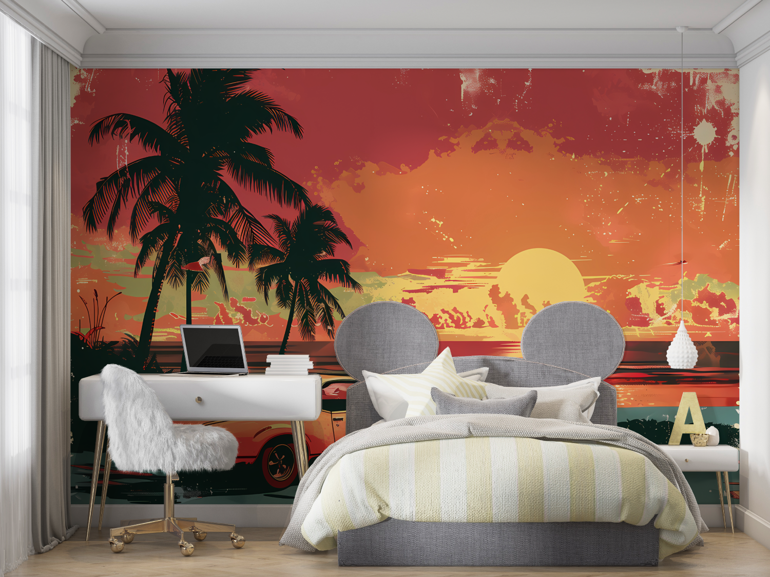 Papier peint retro voiture miami mur chambre panoramique