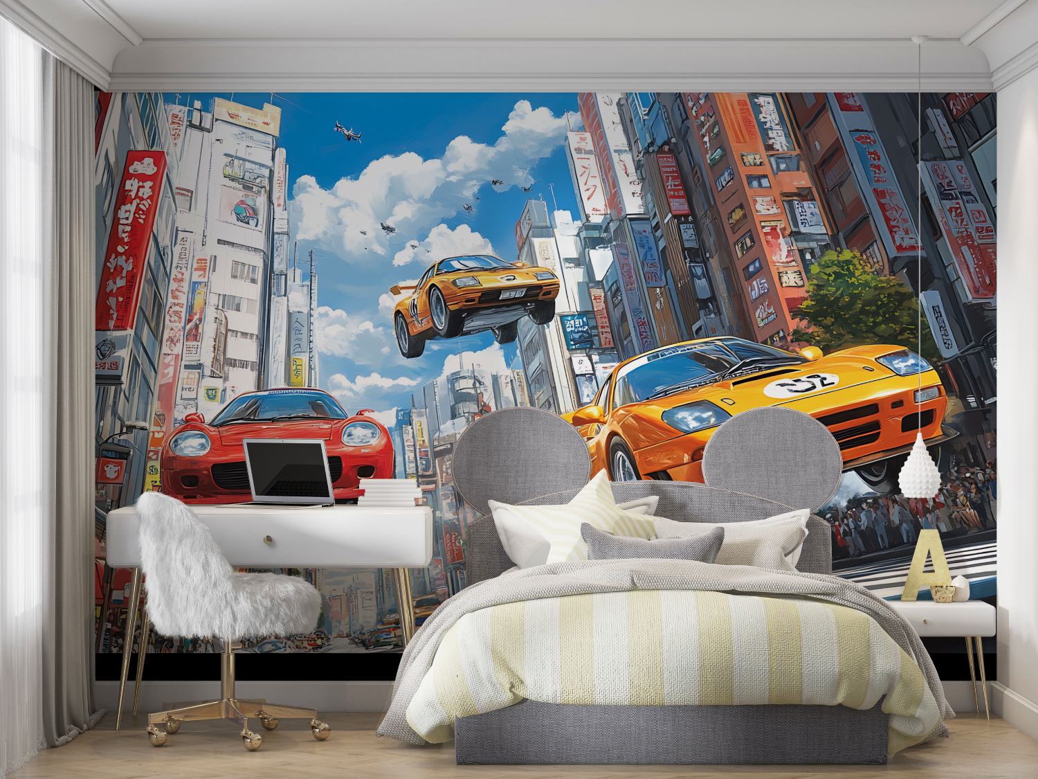 Papier peint voiture jaune mur chambre panoramique