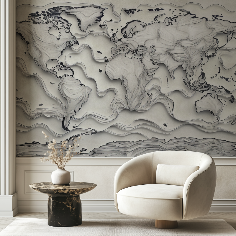 Papier peint carte du monde art design chaise tendance