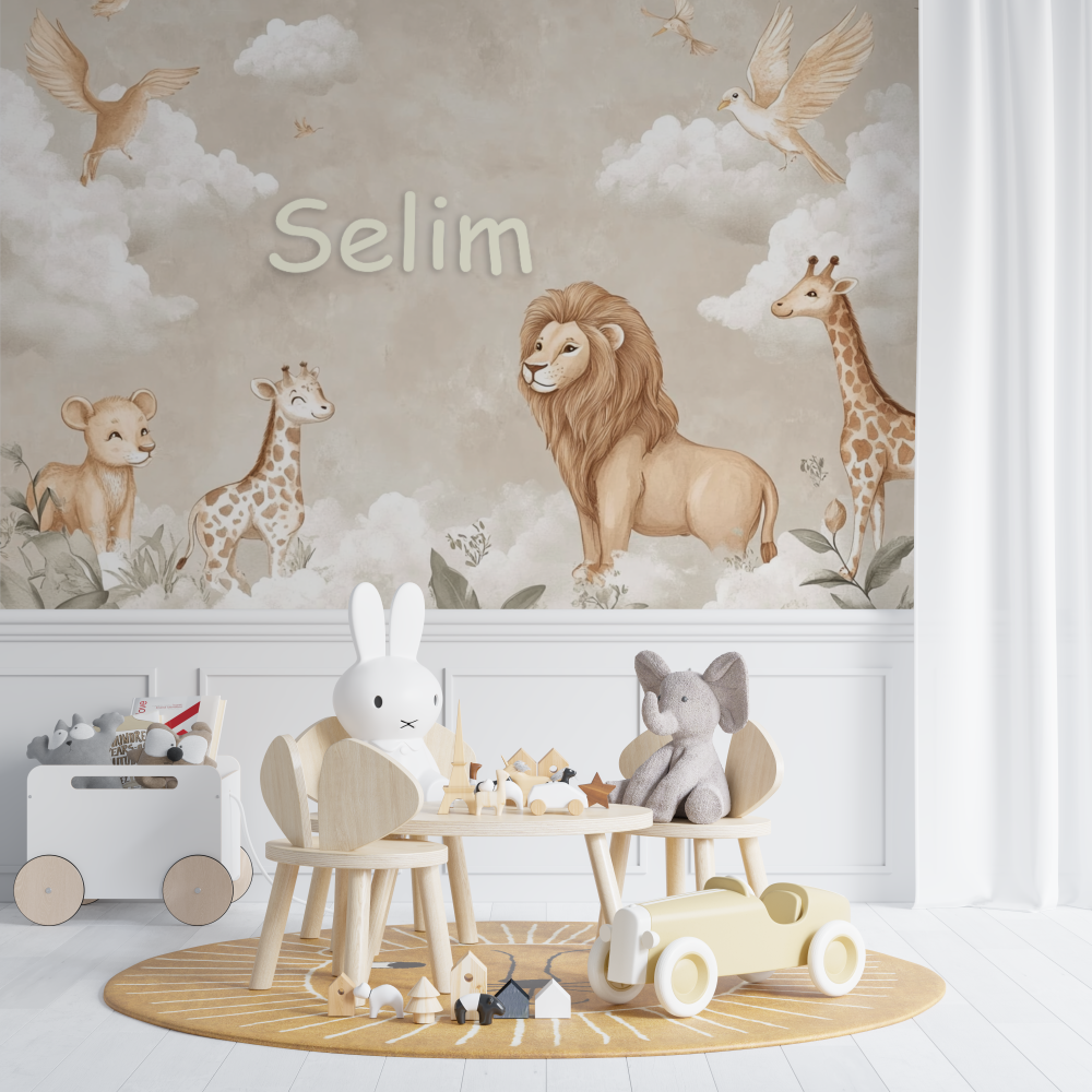 Papier peint prenom beige chambre de bebe