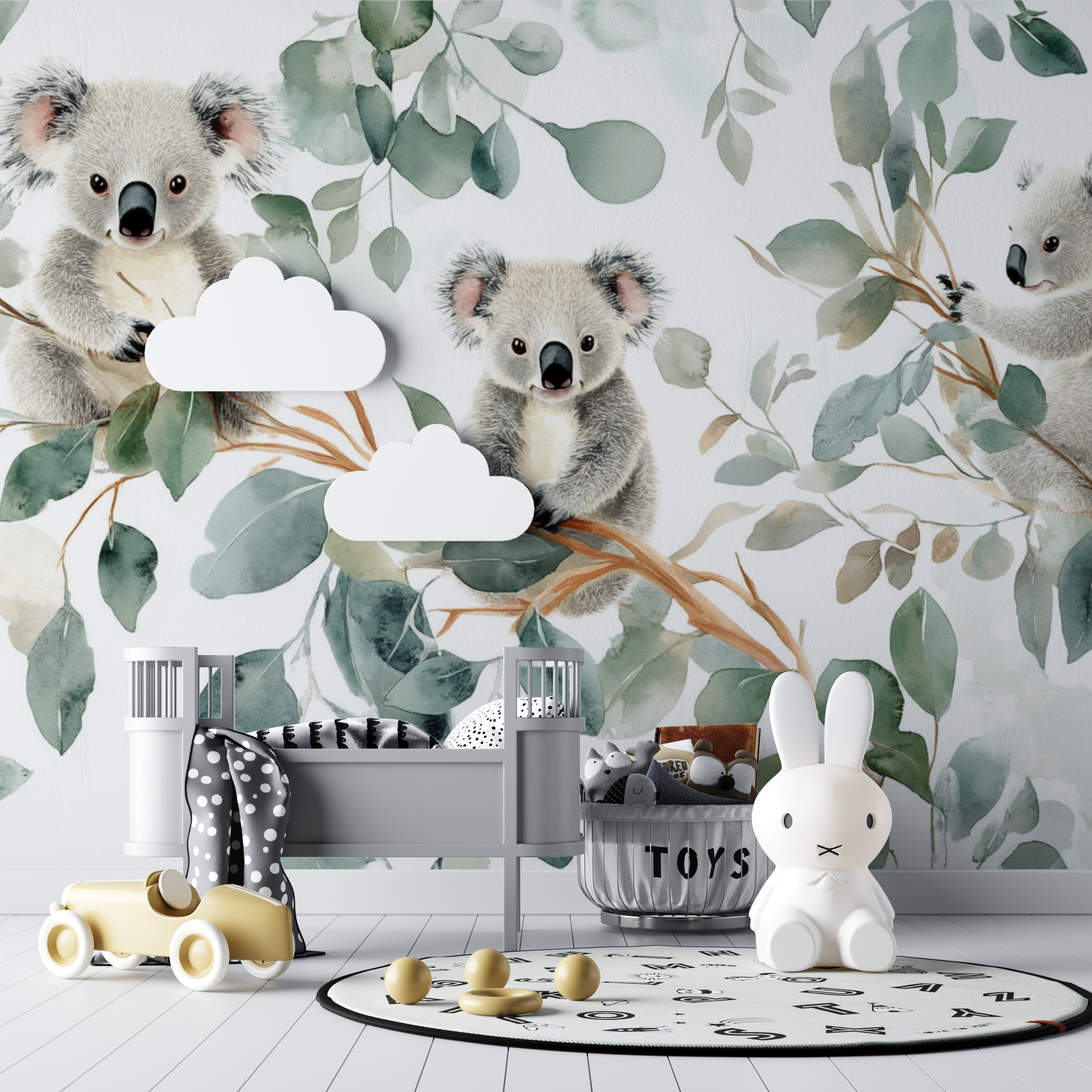 Papier peint koala et lumiere du matin bebe tipi