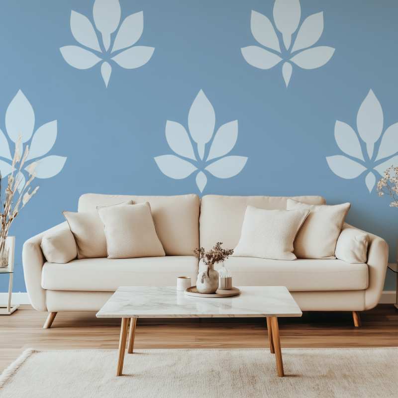 Papier peint fleur de lys bleu canape simple