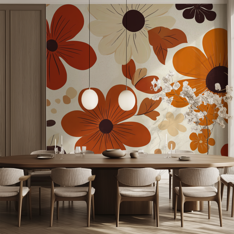 Papier peint vintage fleurs ora...rron salle manger tendance
