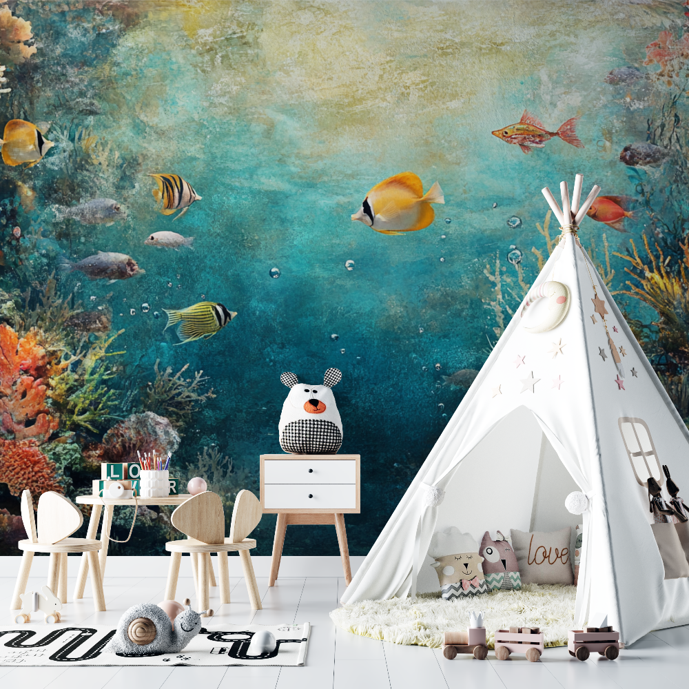 Papier peint marin fonds marins et poissons chambre bebe