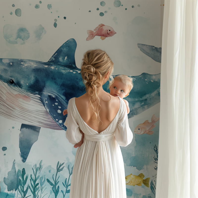 Papier peint marin mer et baleine bb123
