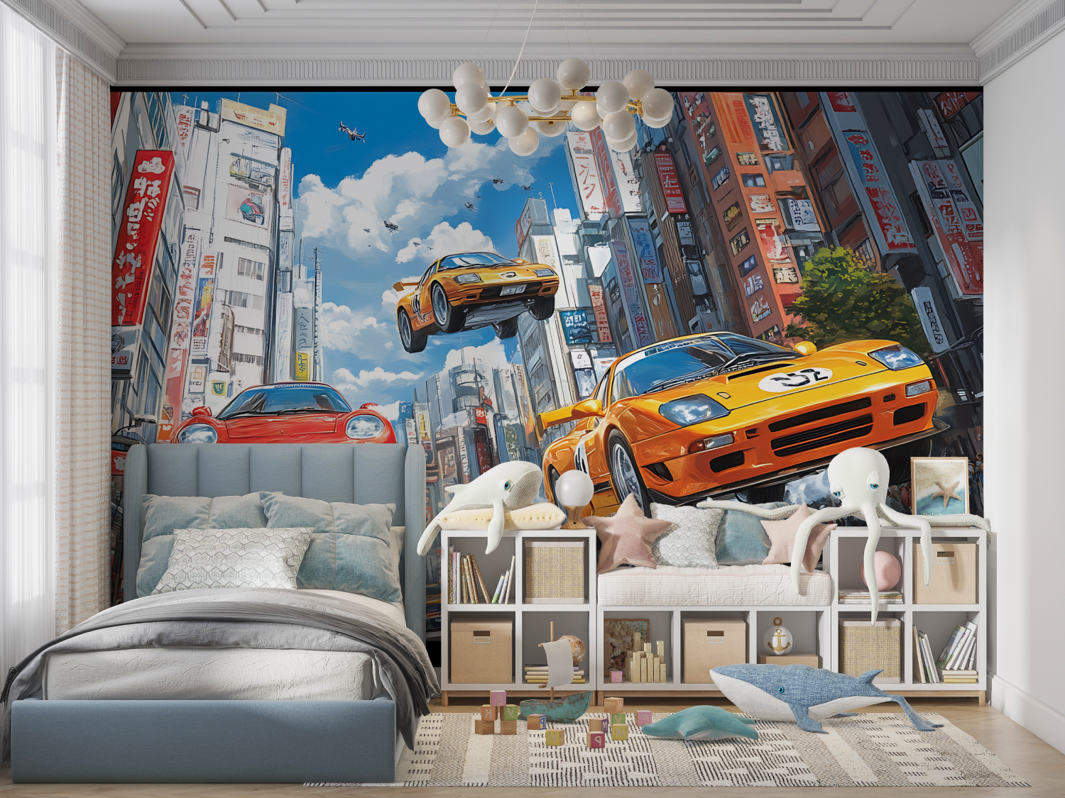 Papier peint voiture jaune panoramique garcon