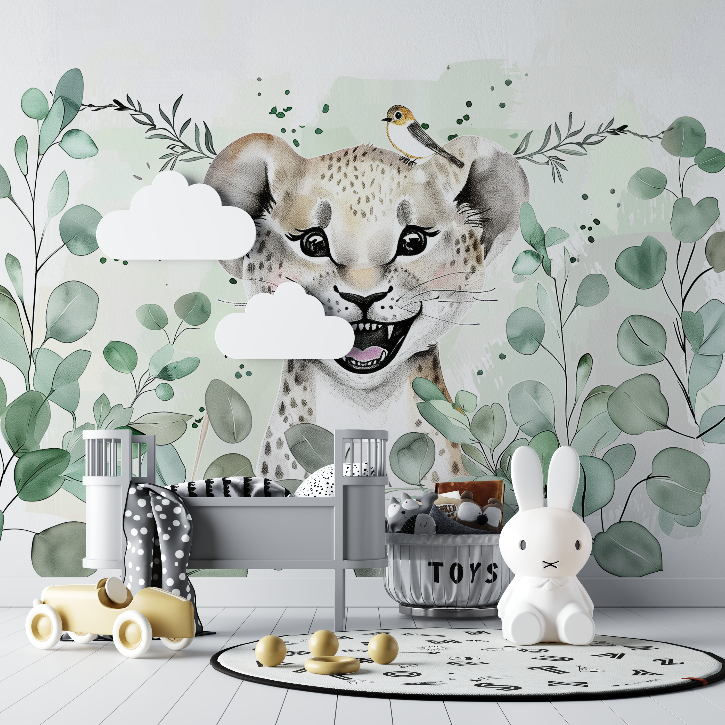 Papier peint vert deau tendance bebe tipi