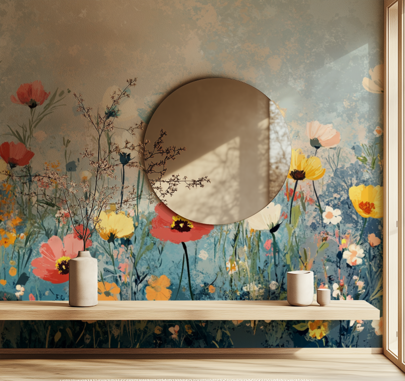 Papier peint fleur des champs miroir