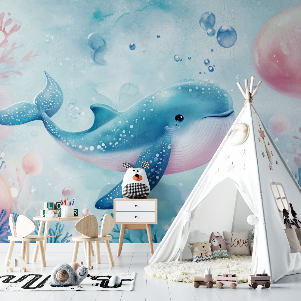 Papier peint marin baleine bleue et douceur chambre bebe