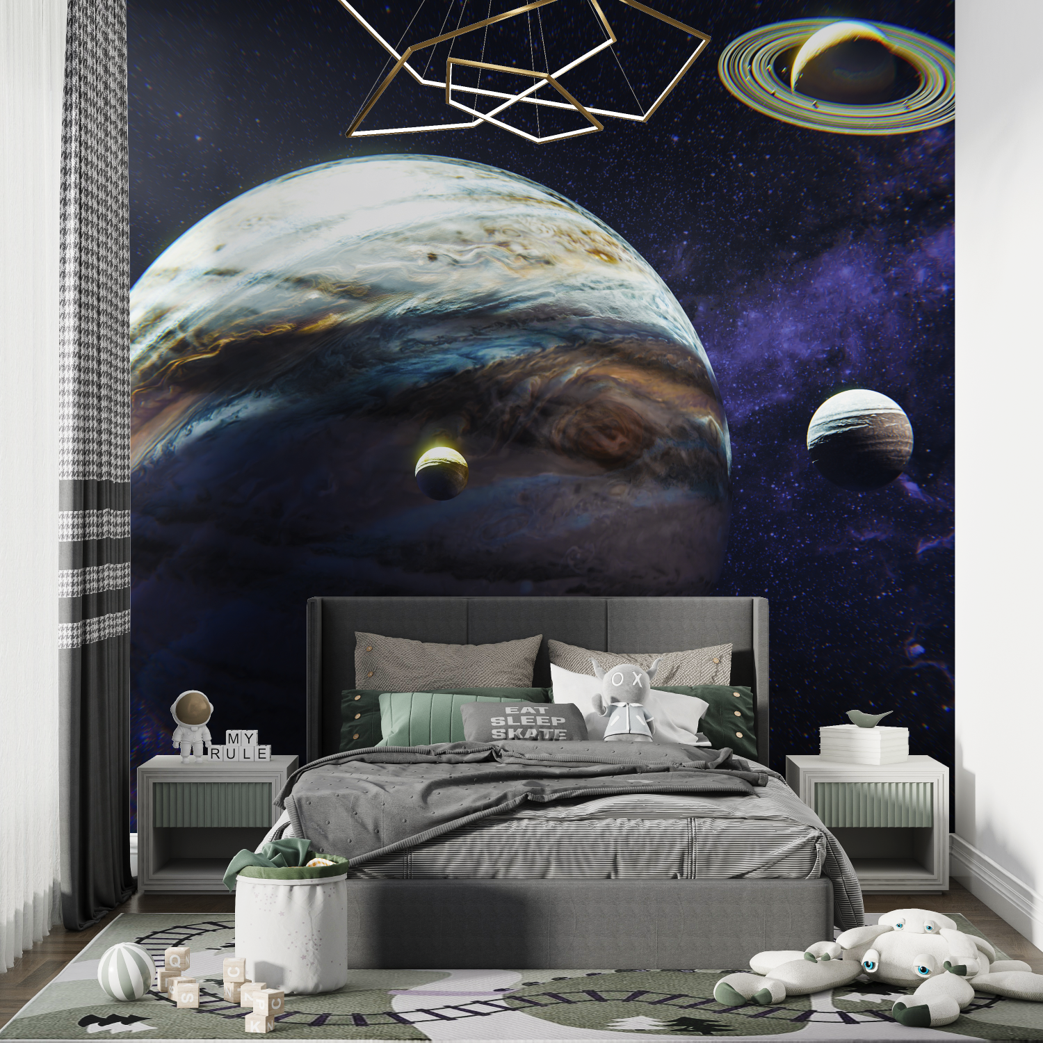 Papier peint theme espace chambre de garcon