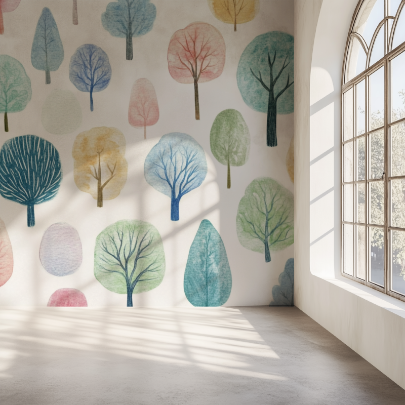 Papier peint arbre enfant mur simple
