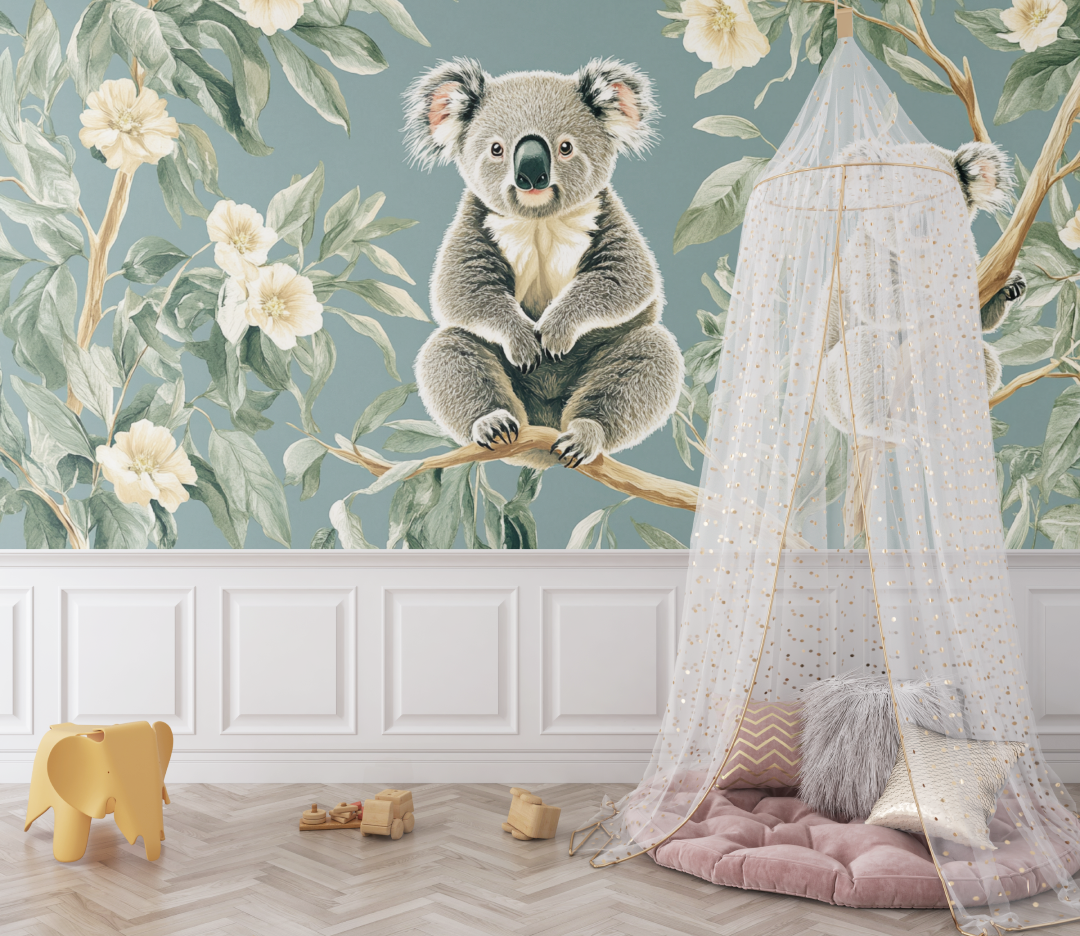 Papier peint koala dans une foret magique bebe