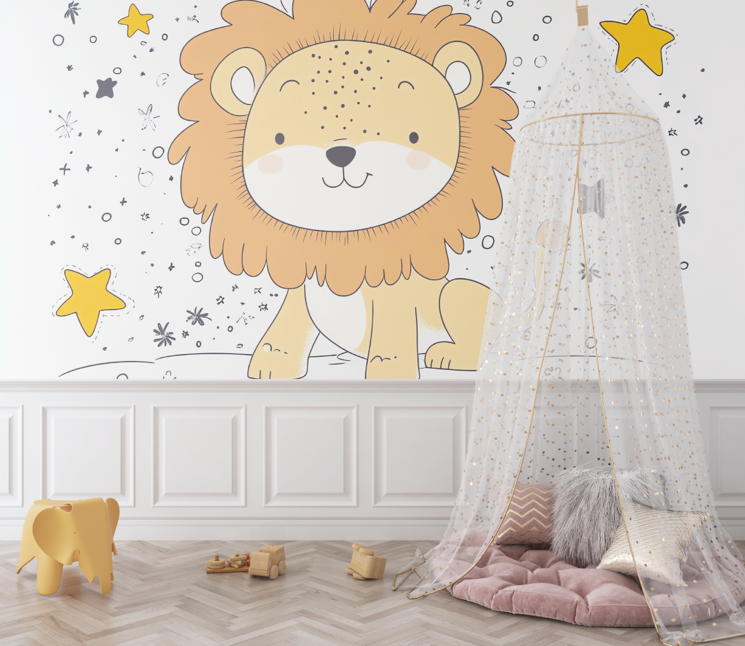 Papier peint lion et etoiles bebe